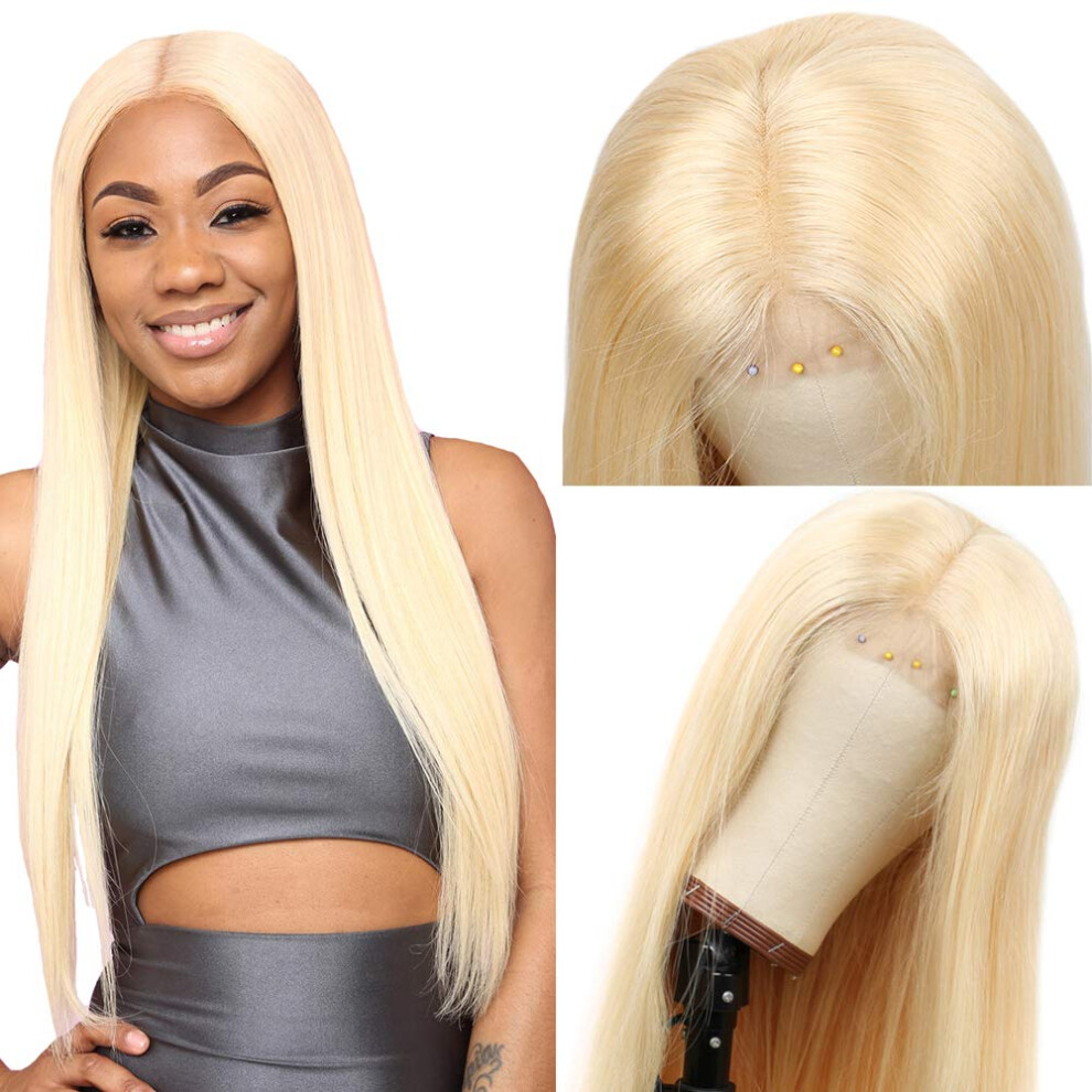 613 Blonde 4x4 Closure Wig Human Hair Peruvian Straight Lace Front Glueless Natural Hairline 24inch