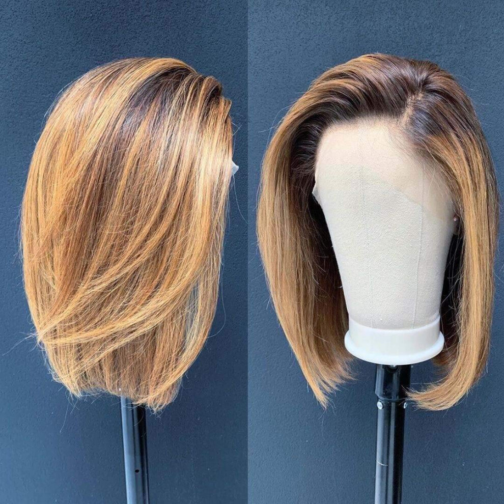 10 Inch Ombre Blonde Lace Front Wig Brazilian Virgin Human Hair Bob Pre Plucked Natural Hairline