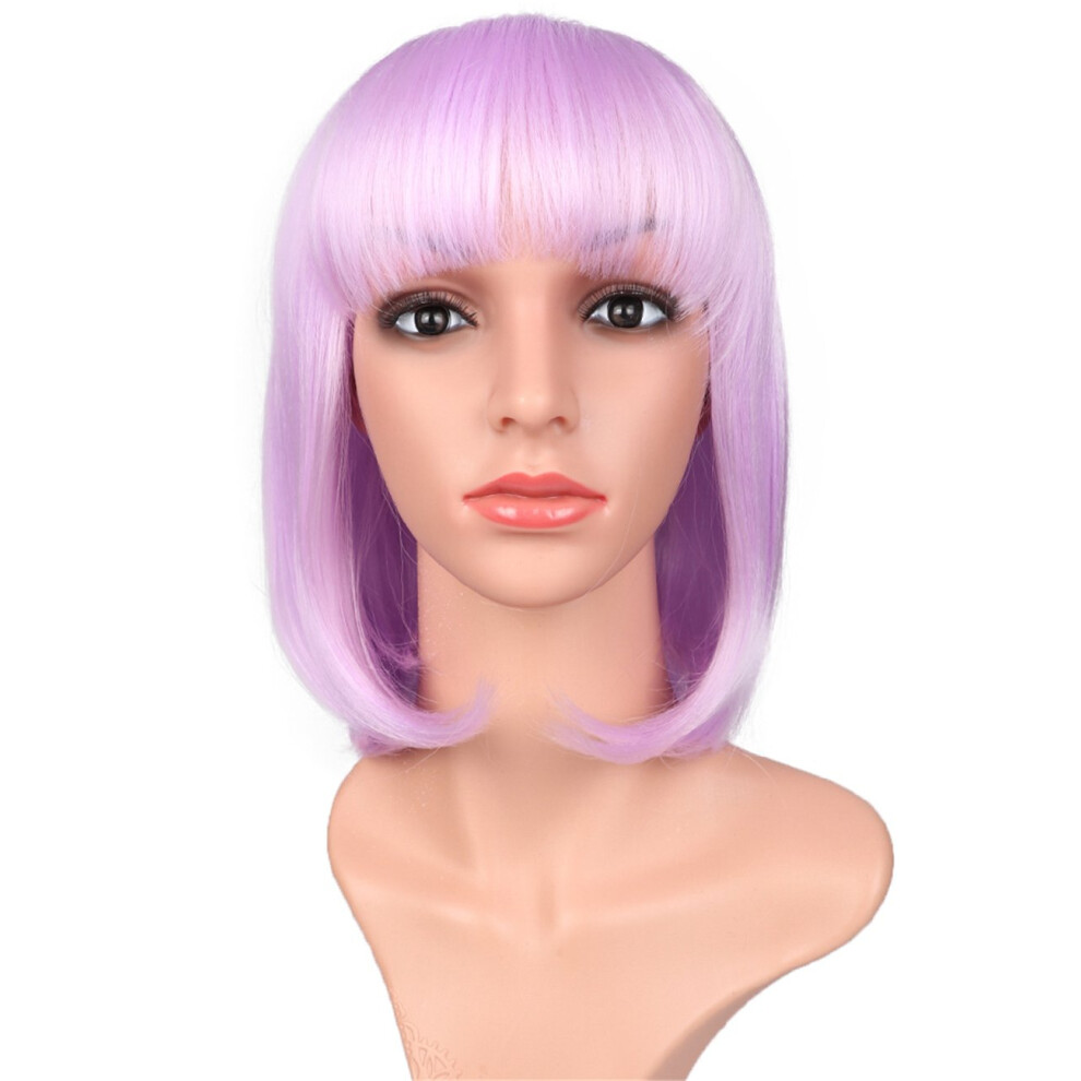 Unisex Purple Bob Wig With Bangs Yaki Straight Synthetic Hair For Women Bold Color And Wig Cap Included