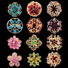 Walbest12Pcs/set Broches florales huecos Joyería Regalo Aleación Diamantes de imitación Cristal Broches para bufanda nupcial Alfileres para fiesta
