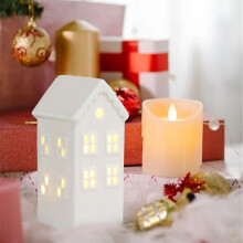 Miniatura de Natal TUOBARR em Porcelana, Casa de Mesa com LED, Ideal para o Natal, Compatível com Ofertas de Dia dos Namorados 2024
