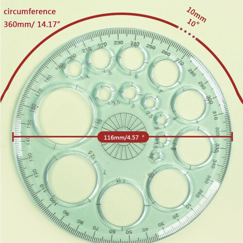 SagaSave 16 Size Full Circle Template Round Protractor for Office School Use Universal Plastic 2