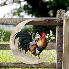 Metal Wall Hanging Sign Rooster Moon Wall Decor Wall for Farmhouse Home Garden Decor 35x35cm