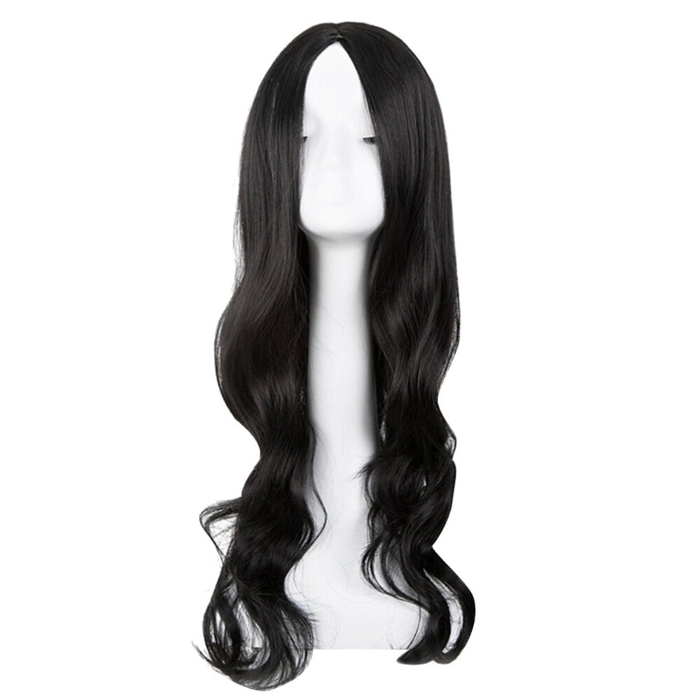 Desertasis Human Hair Glueless Wig, Pre-Plucked, Pre-Cut, Long Loose Wavy Synthetic Front Wig, Curly Full Natural Look, Black, One Size
