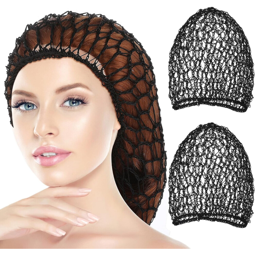 Unisex Black 2Pcs Mesh Hair Nets For Women, Rayon Knit Snood Hat For Sleeping, Crochet Hairnet For Long Hair, Hair Cover Cap Compatible With Bedtime Use