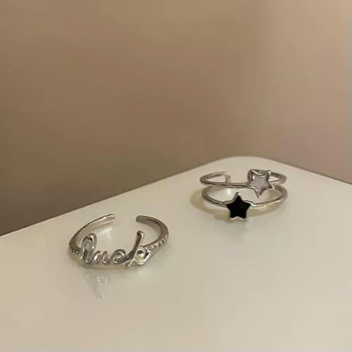 RSAMD Letter Star Opening Adjustable Ring Simple Punk Exquisite Finger Rijo-A1 1