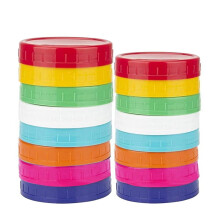 Paquete de 16 tapas de plástico de colores para frascos: 8 de boca ancha y 8 de boca regular. Tapas Ball, anti-almacenamiento de alimentos.