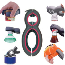 Ouvre-boîte 6 en 1 avec prise renforcée - Idéal pour les boîtes de conserve, les bouchons à vis et les bouteilles (noir)