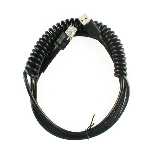 Cabo USB espiralado de 3 m compatível com os leitores de código de barras LI3608, LI3678 e DS3608/DS3678.