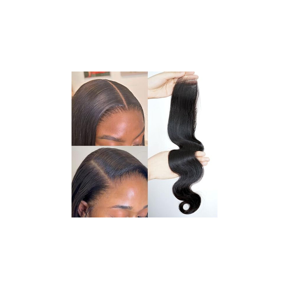 Unisex Hd Lace Closure 2X6 Body Wave Pre Plucked Human Hair Undetectable Natural Hairline 22 Inches