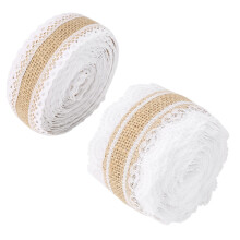 Panglică din iută rustică cu dantelă, panglică de pânză groasă durabilă pentru decor de nuntă, DIY, artizanat, stil natural elegant pentru
