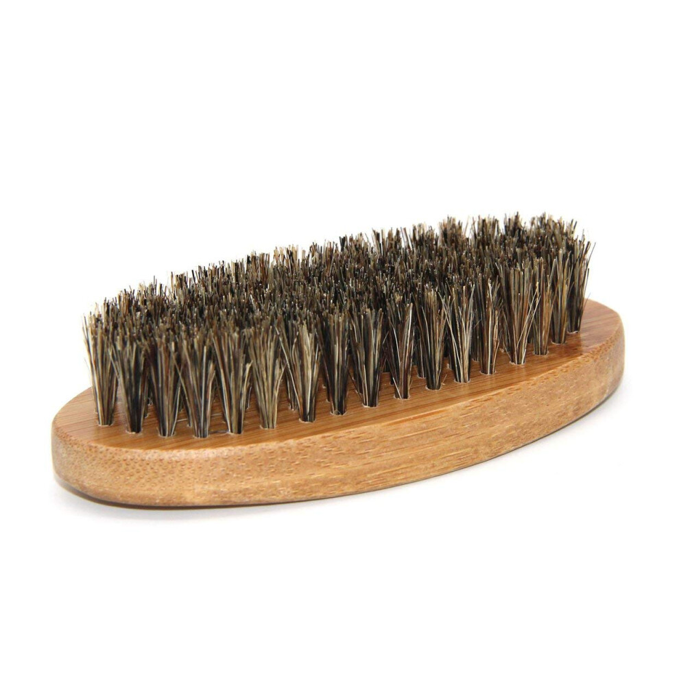 Boar Bristle Beard Brush for Men with Round Wooden Handle, Smooths and Shapes Beard