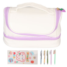 Dubbellaagse toilettas met handvat, waterdichte reisorganizer, stijlvolle cosmetische tas voor vrouwen, grote opbergtas voor make-up, verdikte