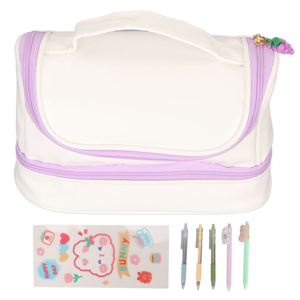Stylish Large Capacity Cosmetic Bag Waterproof Makeup Pouch Double Layer Design Portable Travel Organizer With Handle Thickened Leather Bottom Sponge