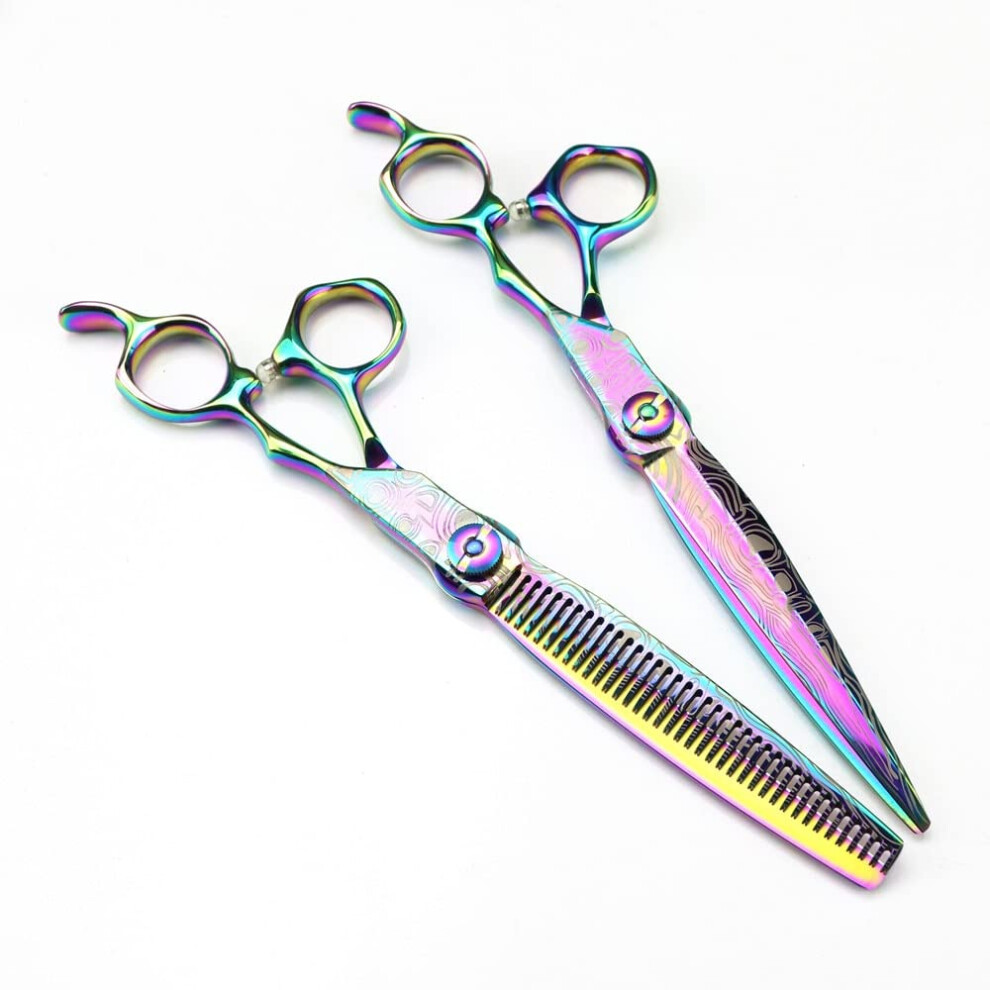 Professional Hair Cutting Scissors 7 Inch Rainbow Damascus Barber Shears with Precision Blades