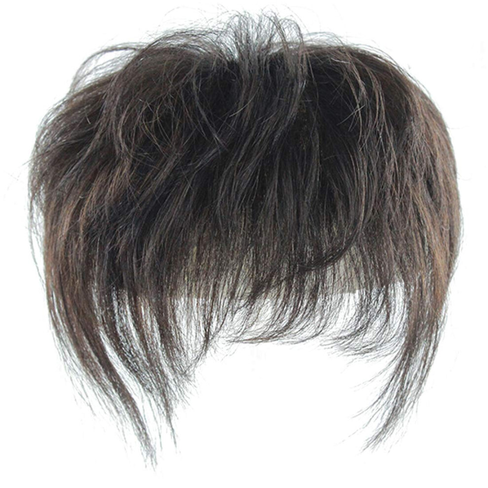 Human Hair Topper with Bangs, 7'x8' Large Mono Base Wavy ClipIn for Thinning Hair Volume