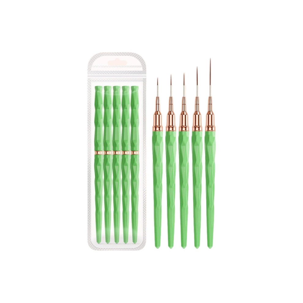 5 Pieces Professional Nail Art Liner Brushes Set for Gel Nails with Precision MultiSize Tips RGreen