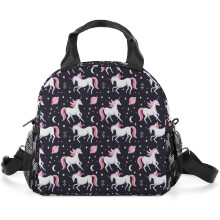 Unicorno, motivo ripetuto Borsa per il pranzo portatile Borsa per il pranzo riutilizzabile Tracolla regolabile Scatola per il pranzo