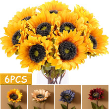 6 künstliche Sonnenblumen mit Stielen, Arrangement aus künstlichen Seidensonnenblumen für Heim-, Hochzeits- und Partydekoration, für den Innen-
