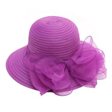 Naisten Derby-kirkkohattu, organza-kukkakuvio, leveälierinen koristehattu hääteekutsuihin [violetti, 57 cm]