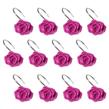 Shower Curtain Hooks, 12 PCS Anti Rust Decorative Vintage Resin Rose Hooks for Bathroom,Baby Room, Bedroom, Living Room, Rose Red