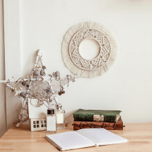 Feiona Handgewebter Quasten-Wandbehang, runder Wandteppich, Hochzeitswand, schmückt Wohnzimmer, Wohnaccessoires