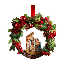 Guirlanda de Natal artificial com luzes LED, laço vermelho e enfeites, decoração de parede/porta iluminada para festa de Natal.