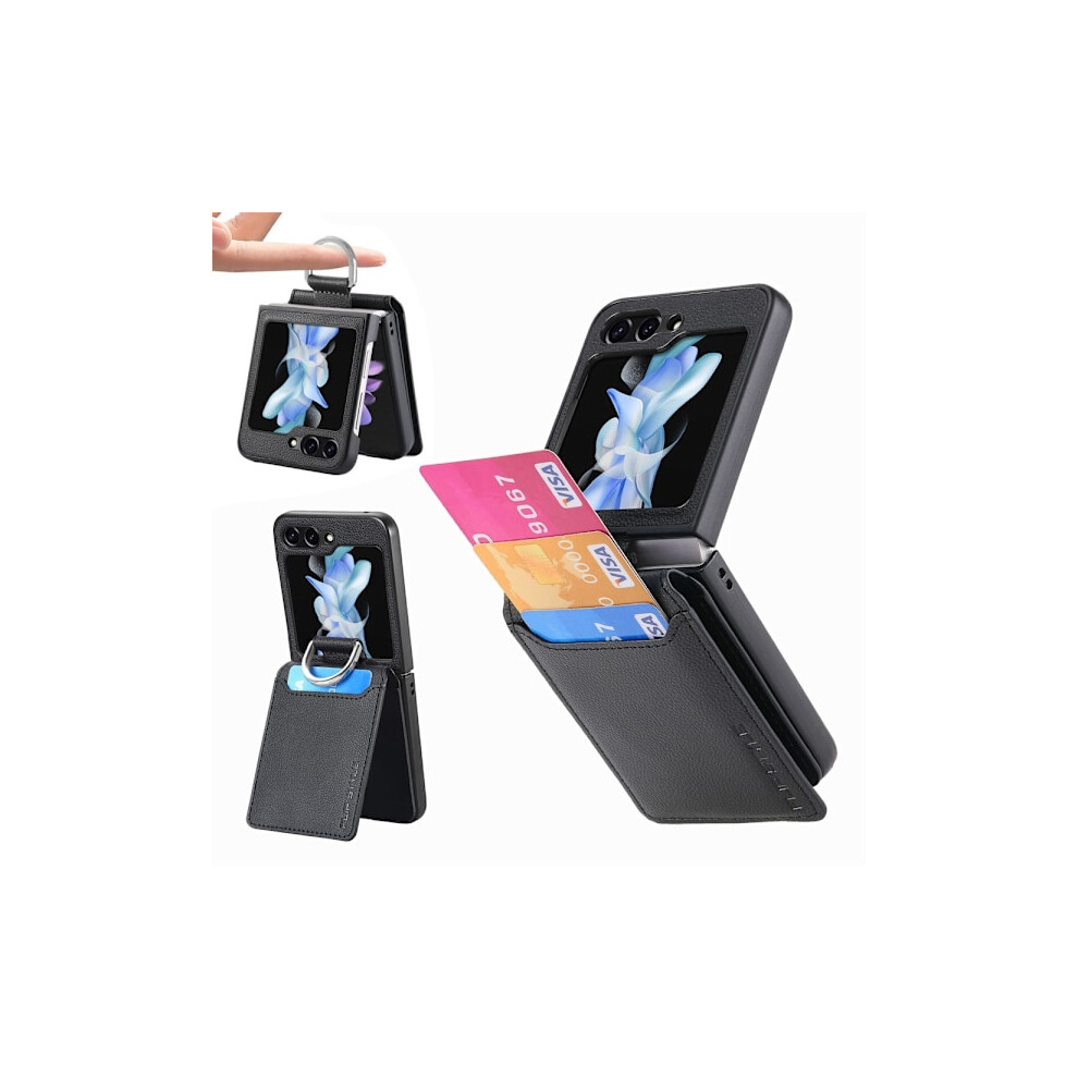 Skalo Compatible With Samsung Z Flip6 Pu Leather Case With Wallet - Black 9164030866546