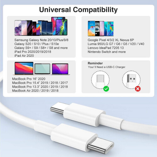 Καλώδιο USB C σε USB C 60W Καλώδιο γρήγορης φόρτισης 6ft συμβατό με Apple iPhone15Pro Max/15Pro/15Plus, 2