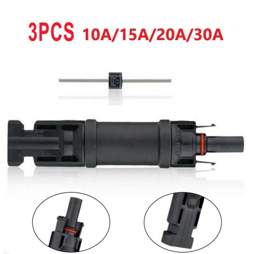 3PCS Solar Panel Cable Blocking Diode Waterproof Connector Compatible 1