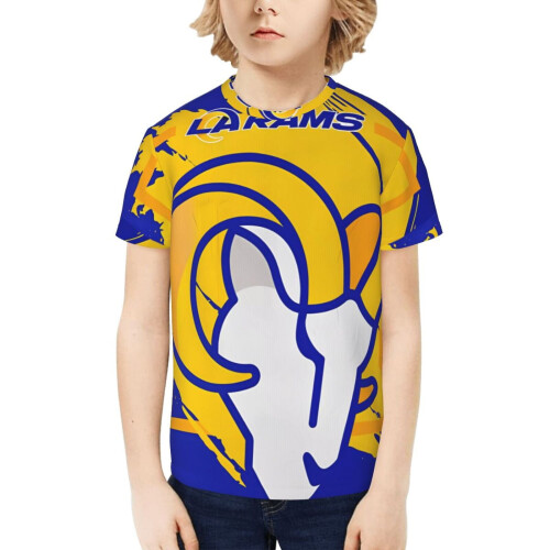 Μπλούζα L.A_ Rams Youth με κοντό μανίκι και φαρδύ μπλουζάκι για αγόρια και κορίτσια με