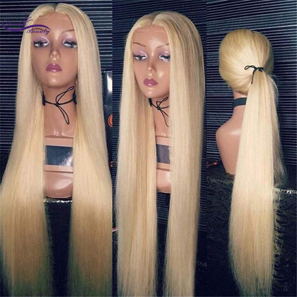 Unisex 24 Inch Blonde 613 Full Lace Human Hair Wig Pre Plucked Natural Hairline Brazilian Remy Wig