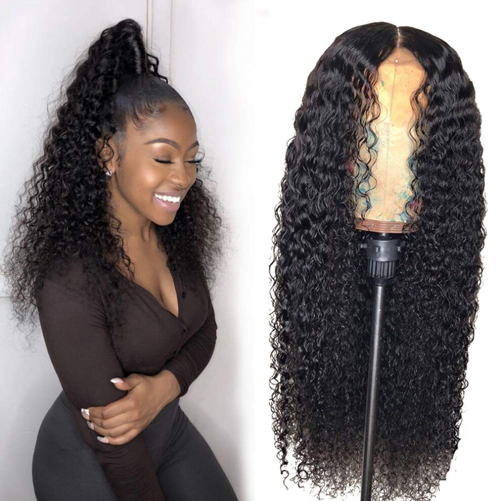 Unisex 12 Inch Human Hair Lace Front Wig Deep Curly 4X4 Pre Plucked Glueless Wig With Baby Hair