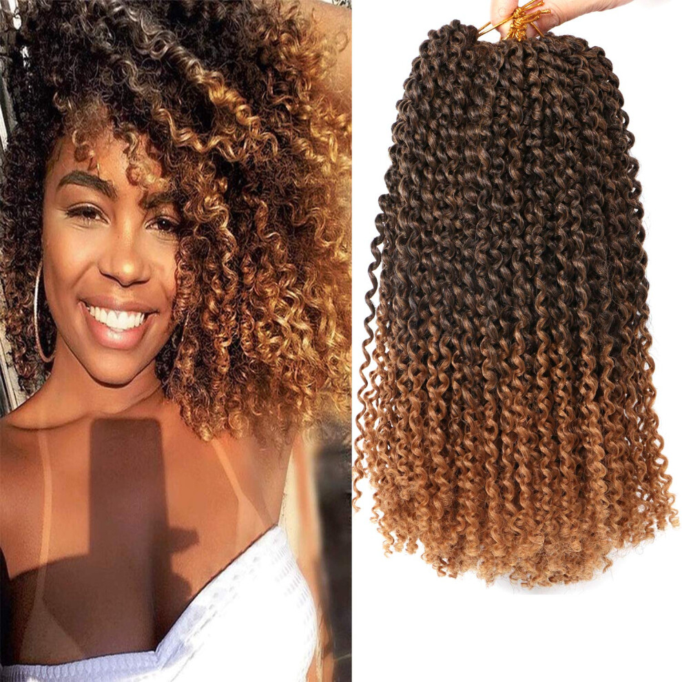 8 Bundles 12 Inch Ombre Kinky Curly Crochet Braids Hair Extensions for Women Natural Volume