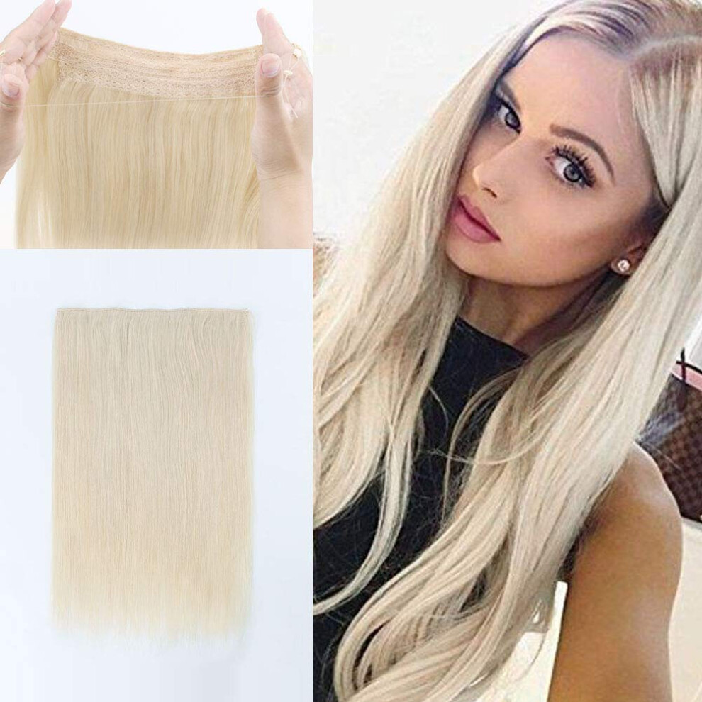 Unisex Silver 16 Inch Platinum Blonde Halo Hair Extensions 9A Virgin Remy Human Hair Invisible Wire