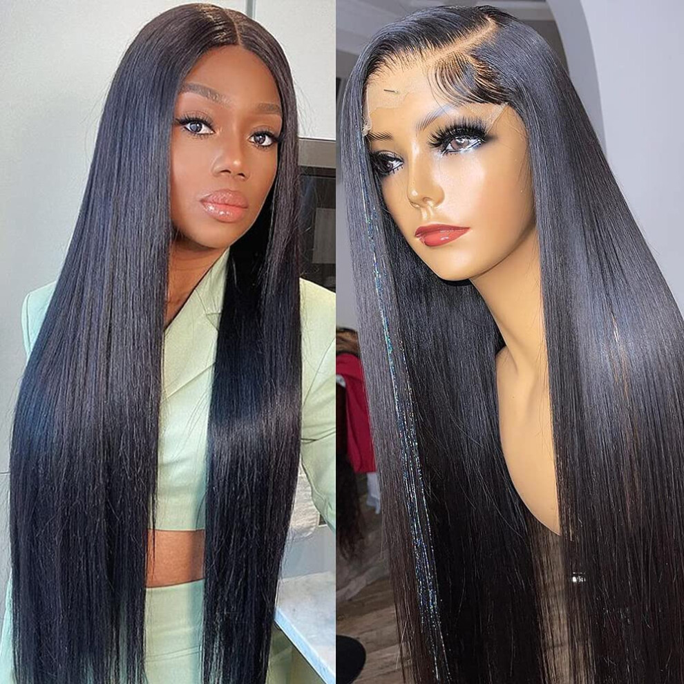 Unisex 12 Inch Brazilian Straight Lace Front Wig Human Hair, 13X4 Glueless Pre Plucked With Baby Hair