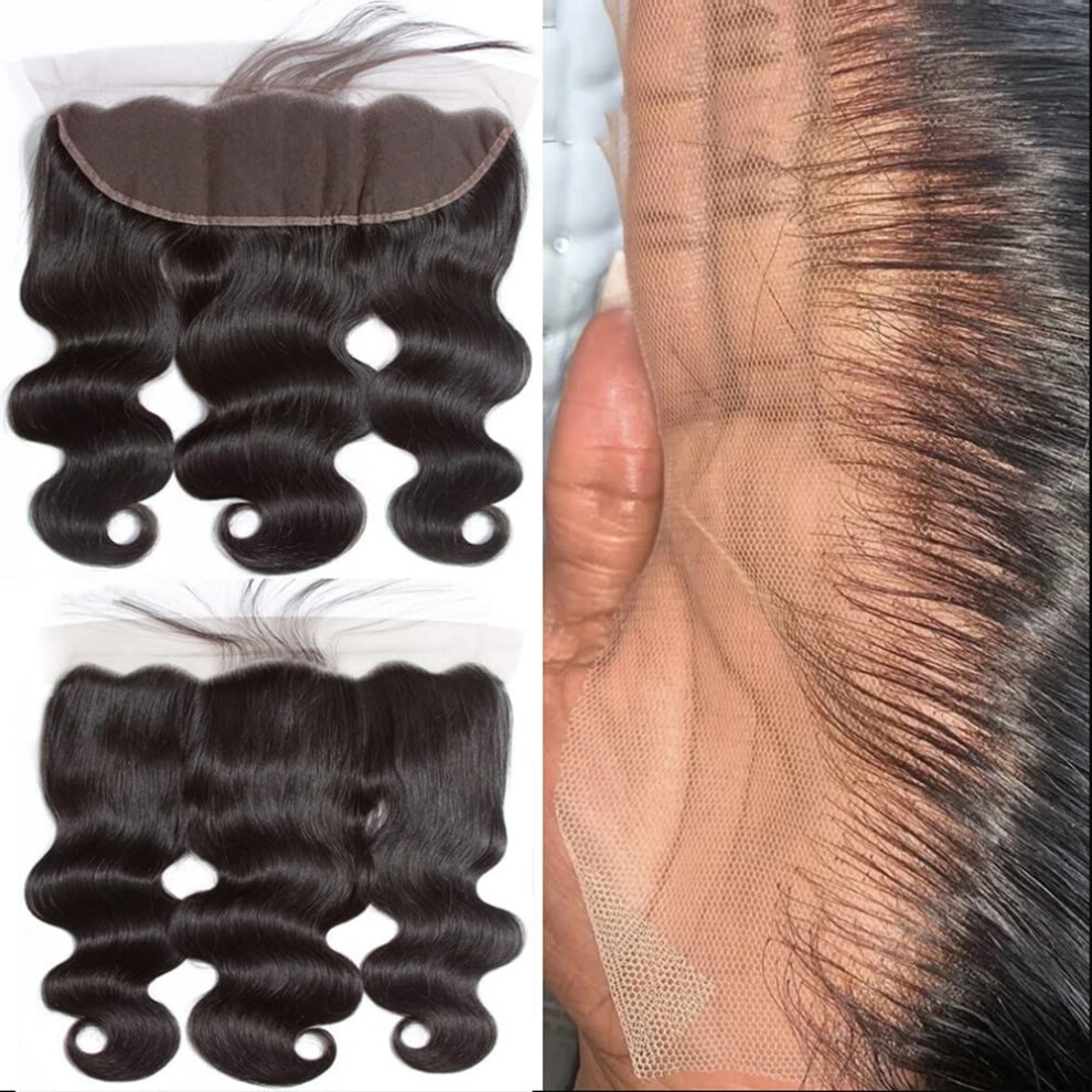 Unisex Hd Lace Frontal Wig 13X4 Transparent Brazilian Virgin Remy Body Wave 150% Density 16 Inch Natural Hairline