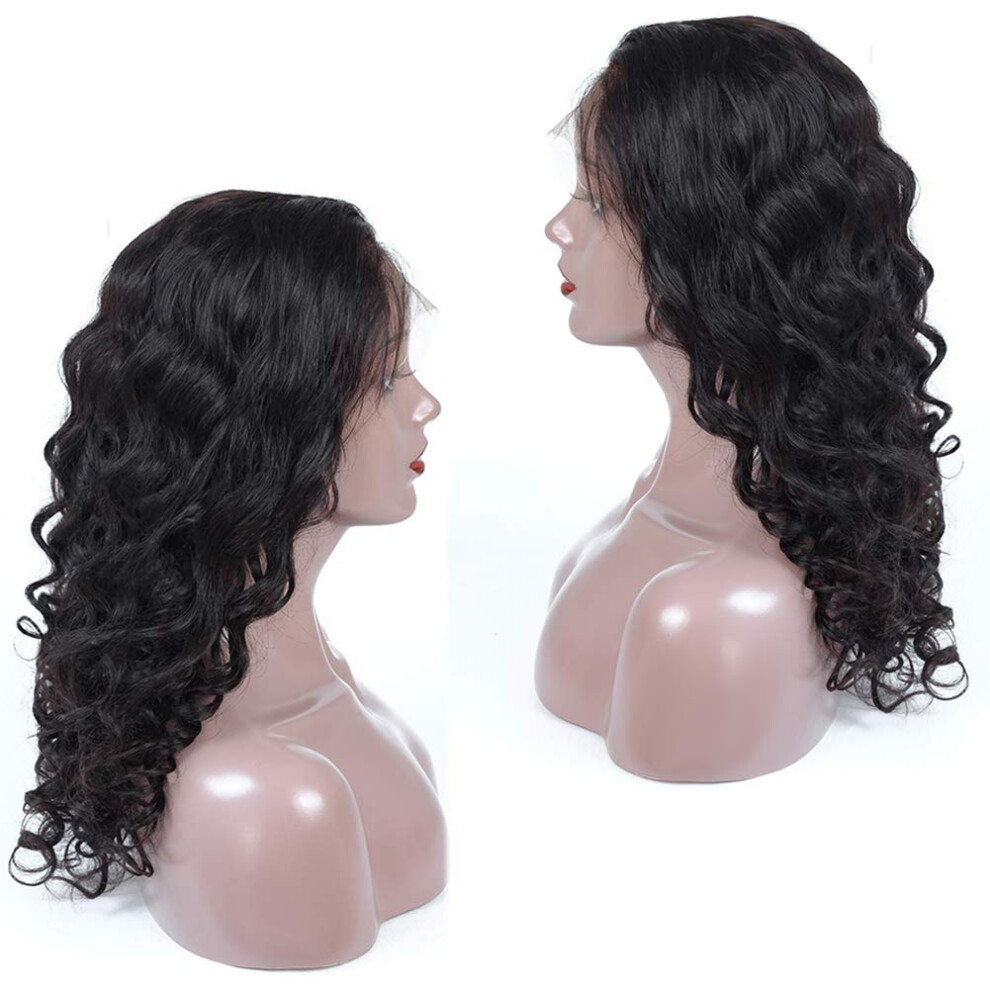 Unisex 13X6 Human Hair Lace Front Wig Loose Wave Glueless Pre Plucked Natural Hairline 18 Inch