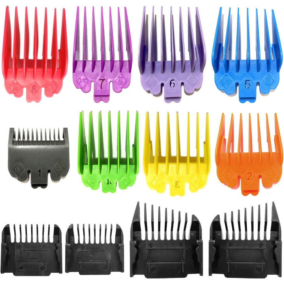 12 Pack Color Coded Clipper Guards Set for Wahl Clippers 1/24 to 1 Inch Secure SnapOn Fit