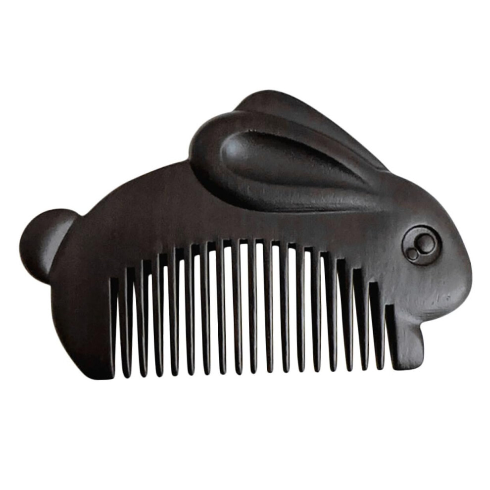 Wooden Hair Comb with StaticReducing Sandalwood Teeth, Pocket Size and Rabbit Handle Grip