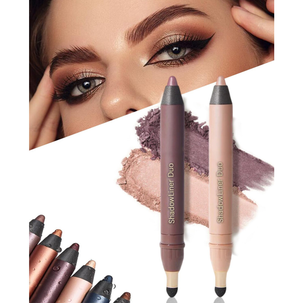 2in1 Eyeliner and Eyeshadow Pen, Waterproof SmudgeProof Duo with BuiltIn Blending Brush, LongLasting