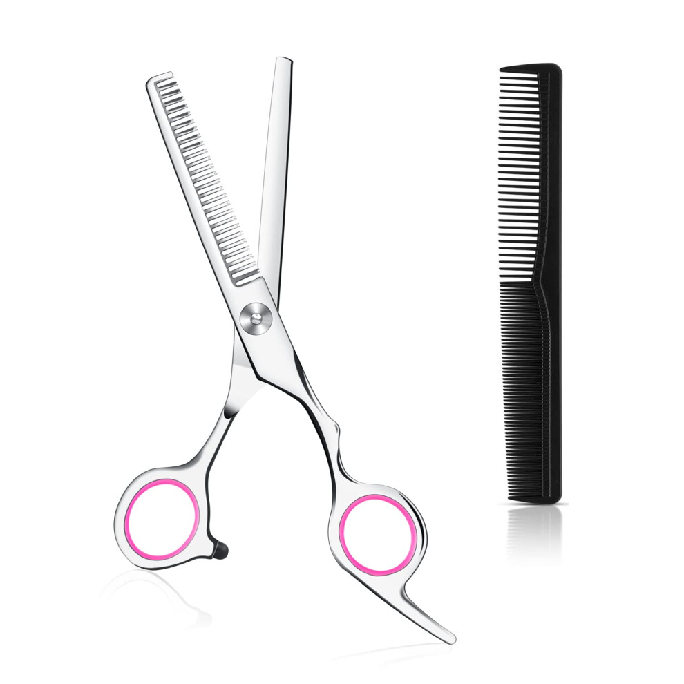 Pink Hair Thinning Scissors 6.7in Japanese Stainless Steel Shears with Adjustable Tension and Ergonomic Handle