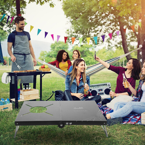 3Pièces Table De Camping Pliable Aluminium Noir Multiusage 2