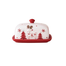 Christmas Ceramic Butter Dish with Lid, Keeps Butter Fresh, Small Tray for Countertop Storage