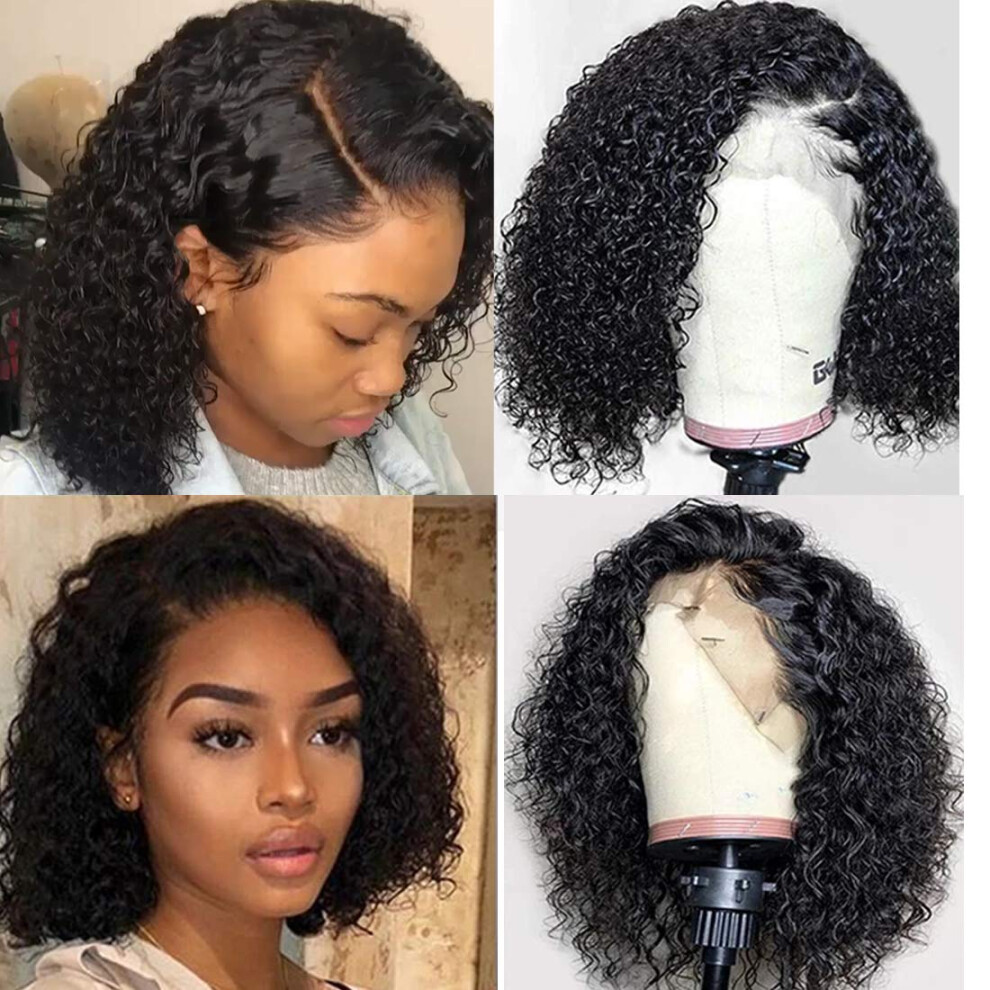Short Curly Bob 13x6 Lace Front Human Hair Wig for Black Women Natural Hairline 12 Inch