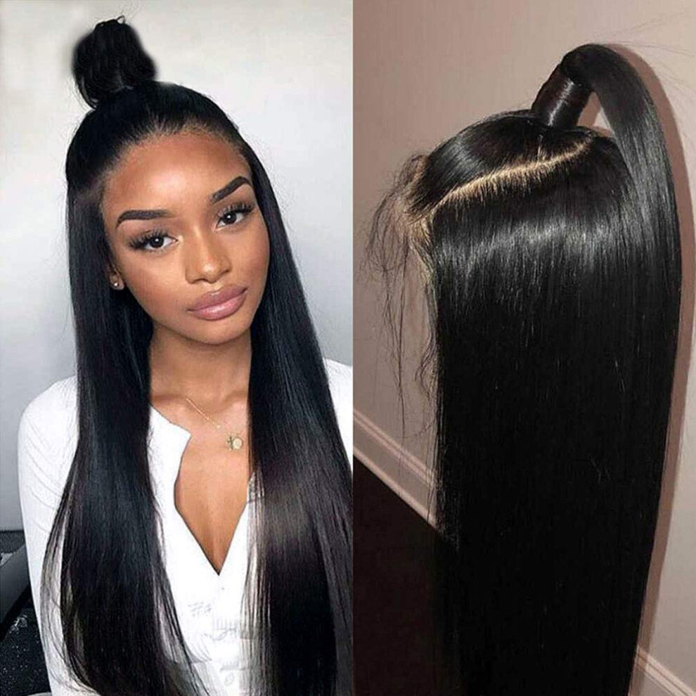Unisex 13X6 Brazilian Straight Human Hair Lace Front Wig 150% Density Glueless Pre Plucked With Baby Hair