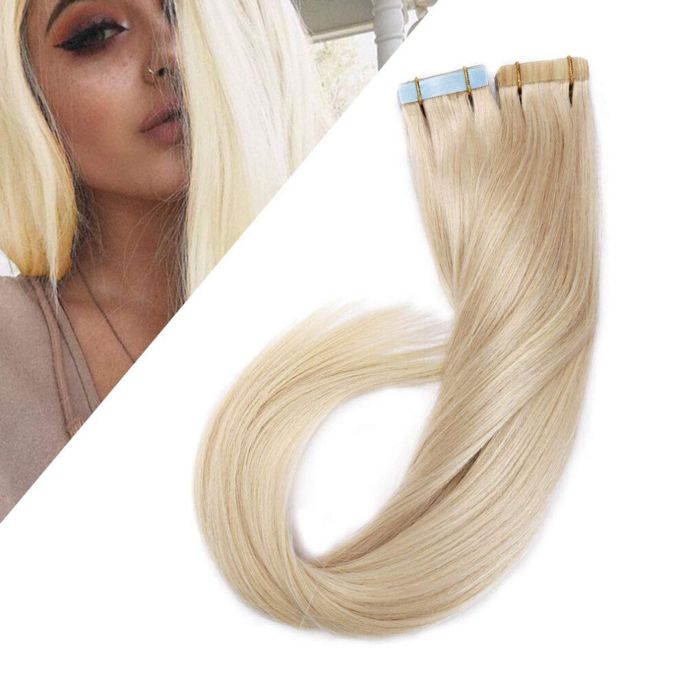 Unisex Whitish Blonde Tape In Hair Extensions 18 Inch Remy Human Hair Invisible Skin Weft For Women 20Pcs