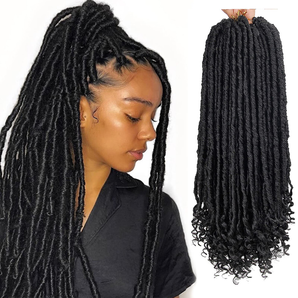 Unisex 18 Inch Faux Locs Crochet Hair With Curly Ends, Pre Looped Goddess Locs Braids, 6 Packs Synthetic