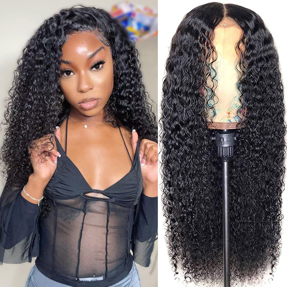 Unisex Black Kinky Curly Lace Front Wig Human Hair 13X4 Hd Glueless Pre Plucked 18 Inch For Women