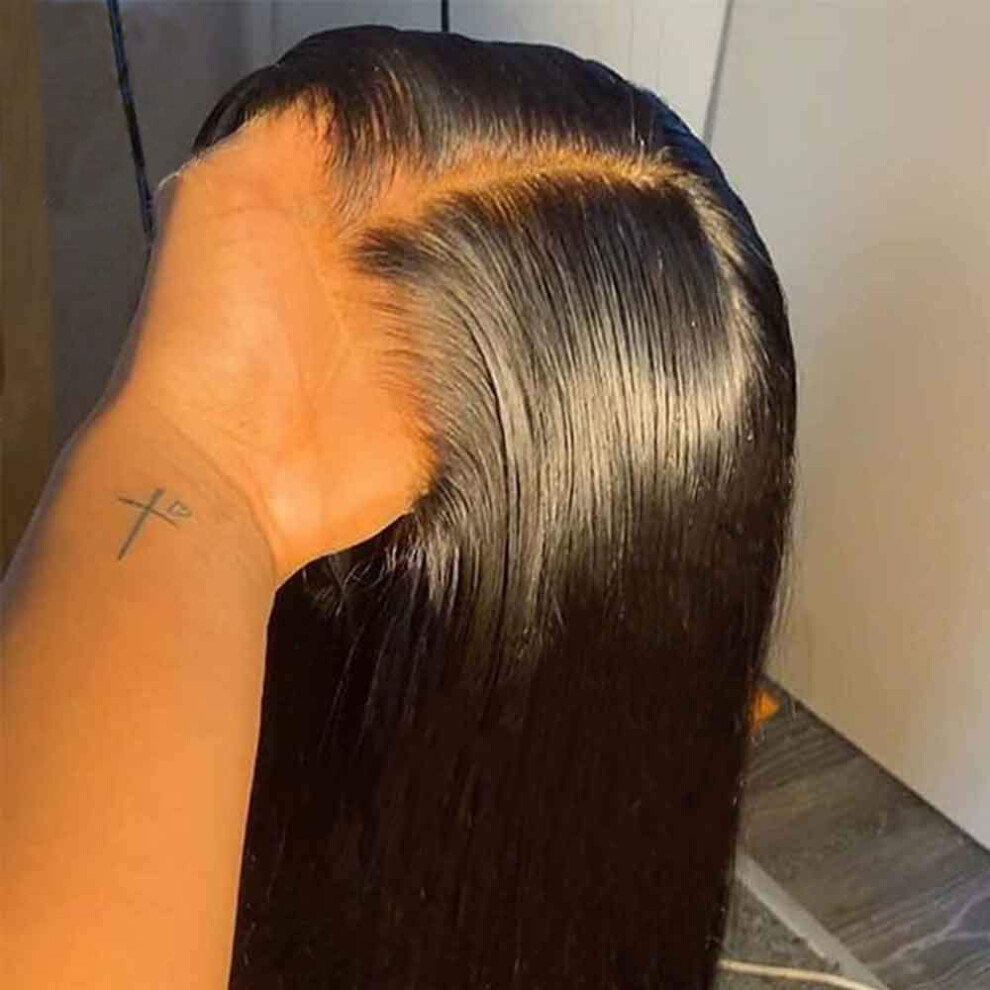 Unisex 16 Inch 360 Transparent Lace Front Human Hair Wig Straight Brazilian Glueless Pre Plucked